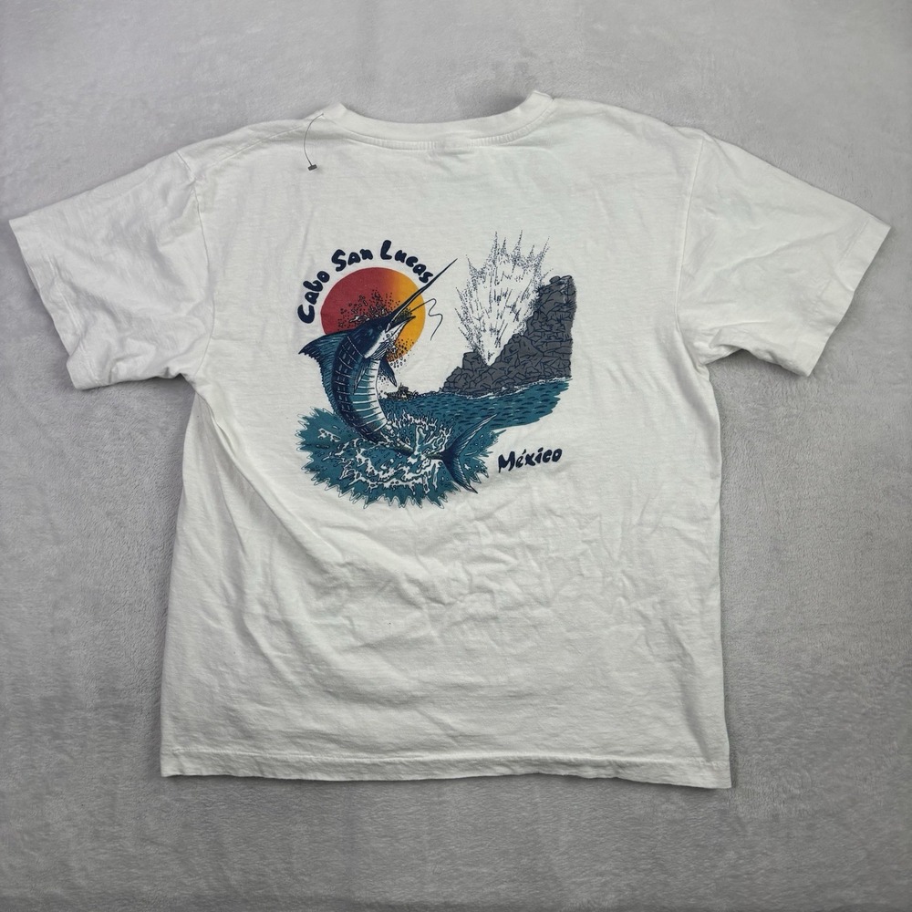 VTG Cabo San Lucas Mexico White Short Sleeve Graphic Shirt Single Stitch Men's L